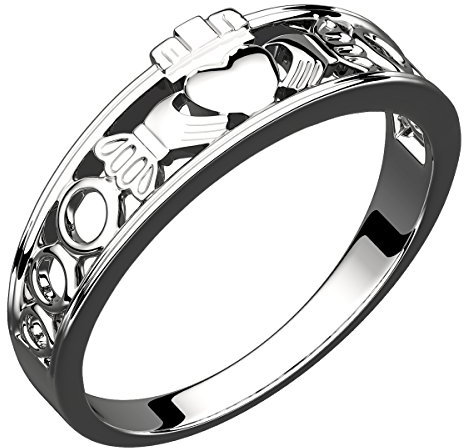 GWG Jewellery Sterlingsilber Claddagh Ring Halbdeckendes Design – 8 in Geschenkbox für Frauen