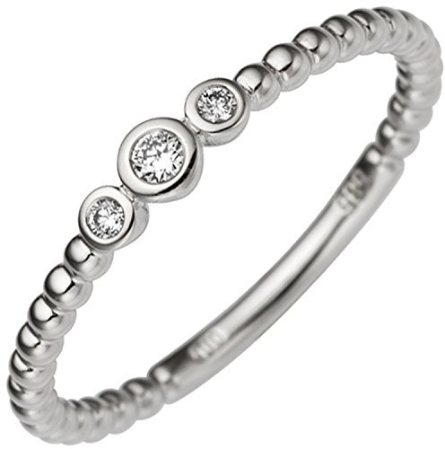 Jobo Damen-Ring schmal aus 14 Karat 585 Weißgold mit 3 Diamanten Größe 52