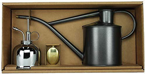 Haws Zimmergießkanne Anthrazit 1 L und Pflanzensprüher Nickel 300 ml im Geschenk Set