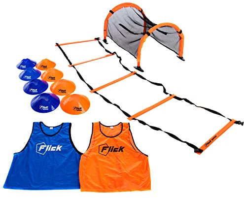 FLICK Speed and Agility Kids Drills Set – Football Training Footwork Equipment Set – Sports Ladder – Soccer Passing Tunnel – 8 Cones – Multi Sport Speed and Agility Training