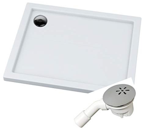 VBChome Duschwanne Duschtasse 70 x 90 x 5 cm Rechteckig für Duschkabine Styroporträger flach Sanitär-Acryl Duschbecken stabil glatt weiß Dusche+ Ablaufgarnitur Viega Tempoplex