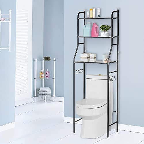 Holdfiturn Over Toilet Storage Unit 3 Tier Over Toilet Storage Rack Bathroom Shelf Organizer Stand Stainless Steel Saving Organizer Stand (Black)
