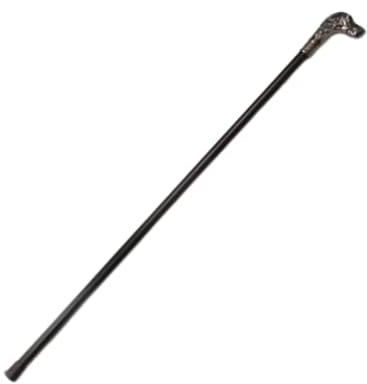 Garden Mile Walking Stick, Cane Vintage Style Dog's Head Walking Stick Mobility Aid, Victorian Look Silver Pewter Black Walking Cane Antique Style Silver Pewter