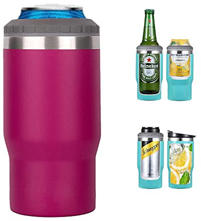 Gteller 4-in-1 Edelstahl-Dosen-/Flaschenisolator, 400 ml, Zwei-Wege-Deckel, SUS isolierter Dosenkühler, Bierflaschenhalter (Rosenrot)