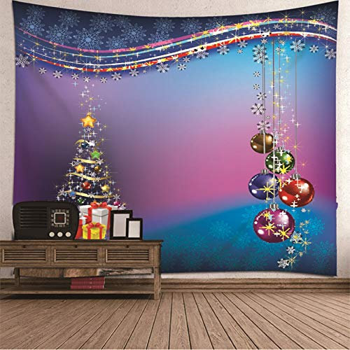 Banemi Wandteppich Yoga, Weihnachtsbaum Schneeflocken und Weihnachtskugeln Lila Blau Polyester Wandteppich EIN Unvergessliches 260X240cm