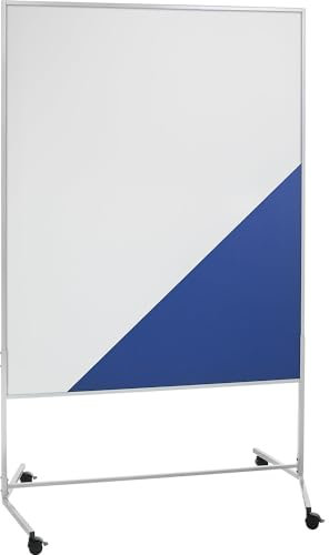 eurokraft | Moderationswand | mobil | Textilbezug/Whiteboard | BxH 1200 x 1500 mm | blau