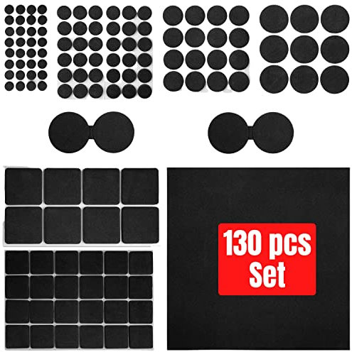 Möbelgleiter Set, zum Kleben, 130 Stück, in Schwarz, Möbelschoner in acht Größen, 4 mm starkes EVA, Möbel Gleiter Pad für Möbel-, Stuhl- und Tischbeine, Bodenschoner selbstklebend, Möbelbein Unterlage