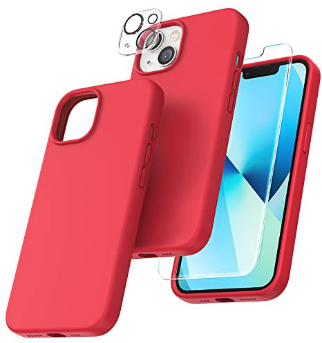 TOCOL Silicone for iPhone 13 Case 6.1-Inch, Liquid Silicone Multi-Color Slim Silky-Soft Touch Anti-Scratch Shockproof Protective Phone Cover, Red
