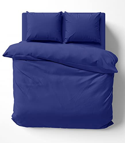one-home Uni Bettwäsche 240x220 cm dunkelblau Doppelbett Einfarbig Renforce Baumwolle