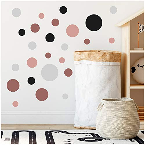 yabaduu Kreise Set 120 Stück Punkte Wandtattoo Kinderzimmer Schlafzimmer Babyzimmer Aufkleber Folie Deko Selbstklebend für Junge Mädchen Pastell Y068 (Y068-1 Altrosa)