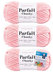 Bella's Crafts Premier Yarns Parfait Chunky - 3.5 Oz - #6 Super Bulky Weight - 3 Pack Bundle with Stitch Markers (Pink Lemonade)