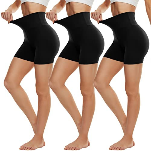 DDOBB Radlerhose Damen Kurze Shorts Sporthose Leggings Blickdicht High Waist Elastisch Unterhosen Fitness Hotpants Sommer Boxershorts(Schwarz*3,S-M)