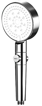Duschkopf Wassersparender, Hochdruck Handbrause Mit 5 Trahlarten, Wasserstop und Filter, Chrom (Silber - Weiß)