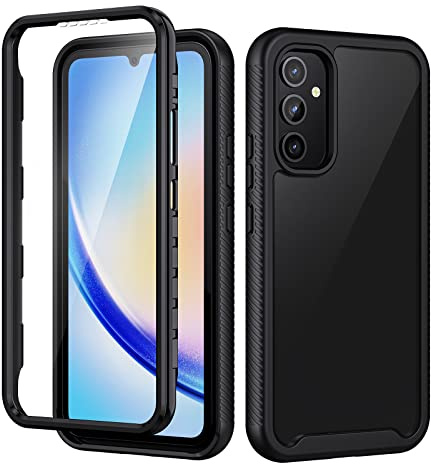 seacosmo for Samsung Galaxy A34 5G Case with Screen Protector, Black/Clear | Full Body Shockproof Protection Armour Cover Slim Fit Bumper Dual Layer Protective Rugged Phone Case for Samsung Galaxy A34