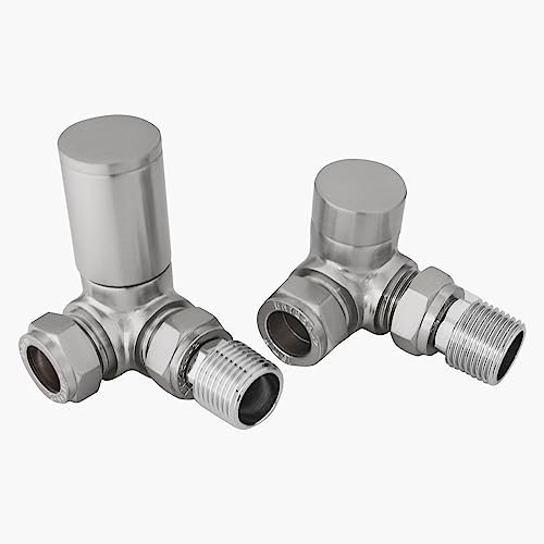 NRG Modern 15mm Designer Manual Corner Radiator Valves + Lockshield Valves Satin Nickel