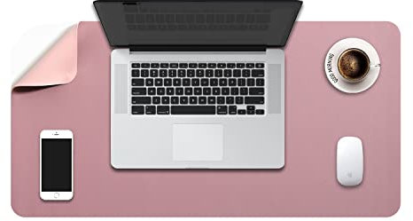 DOBAOJIA Sous-Main Bureau, Tapis de Bureau, Tapis de Clavier et Souris, Tapis de Portable, Pad Écriture, Mouse Pad XL, pour Bureau/Maison/Gaming, Double Face en Cuir PU 70 x 35cm (Rose Foncé/Rose)