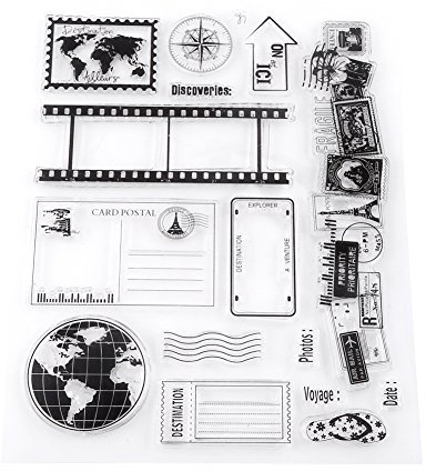 Ejoyous Silikonstempel Erde Muster, Reise Stempel mit Briefmarken, Postkarte, Transparent