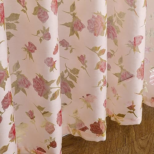 BUHUA Voile Gardinen Vorhang Halbtransparent mit Kräuselband Blumenmuster HxB 245x140 cm Rosa 2er Set