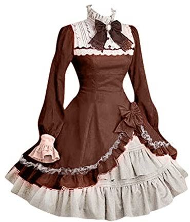 BOTCAM Costume gothique médiéval pour femme - Robe de soirée Kawaii - Robe de bal - Grandes tailles - Avec nœud papillon - Pour femme et fille, marron, S
