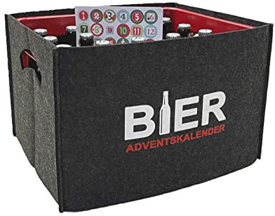 Generisch Adventskalender Filz für Bierkiste Bierkasten Männer Adventskalender mit Zahlensticker für Kronkorken, Farbe:Schwarz