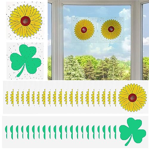 CLDURHGE 60 Stück Fenster Fliegenfallen Blumendesign Fliegenfänger Fenster Obstfliegenfalle Aufkleber Fliegen Falle Papier Fliegenfänger Klebrige Fenster Insektenfalle für den Innenbereich