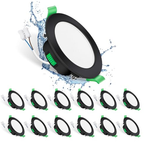 ALUSSO LIGHTING LED Einbaustrahler Schwarz 230V Flach Dimmbar LED Spots 7W Deckenspots IP44 Einbauleuchten 68mm Warmweiß Neutralweiß Kaltweiß Deckenstrahler für Badezimmer Wohnzimmer, 12er Set