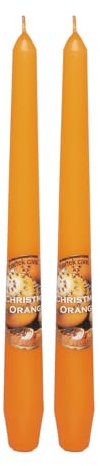 Dekohelden24 Duft-Stabkerze, Leuchterkerze mit weihnachtlichem Zimtorange Duft, 2 Stück, Duftrichtung Christmas-Orange in orange, Größe: H/Ø ca. 25 x 2 cm, 60 gr