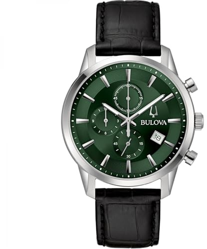 Bulova Sutton Chrono 96B413 Men's Chronograph Watch with Green Background Leather Strap
