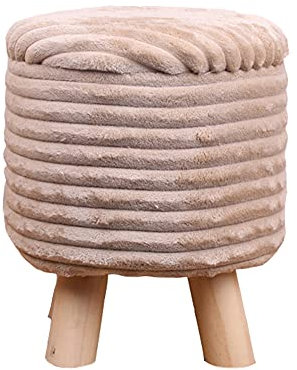 Ottoman-Aufbewahrung mit Holzbeinen, runder Hocker mit Aufbewahrung, Flanell-Fußhocker, Fußhocker-Couchtisch, Puff-Fußhocker mit hochelastischer Schwammfüllung, 30 x 28 cm, braun