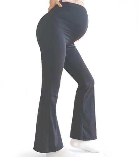 Bestele Damen Schwangerschafts-Leggings, Mutterschaft Yoga Hosen Stretchy Bootcut über dem Bauch, Umstandshosen Hose für Arbeit Lounge Sporthose