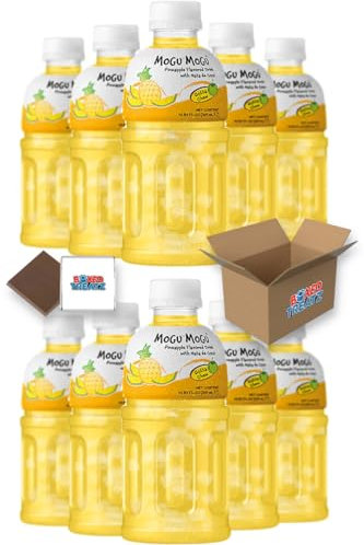 Mogu Mogu Flavored Drinks 12x320ml, PINEAPPLE - Nata De Coco Juice - Refreshing Taste - Fun Drinking During Hot Summers Or Take Them On Trips & Picnics Boxed Treatz