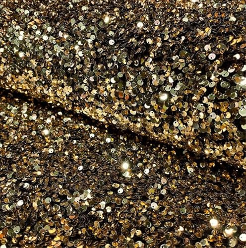Pailettenstoff LIA mit Samt Rücken 0,5m - Öko-Tex Standard 100 Kl.2 Bekleidungsstoff Meterware Faschingsstoff Kostümstoffe (Gold)