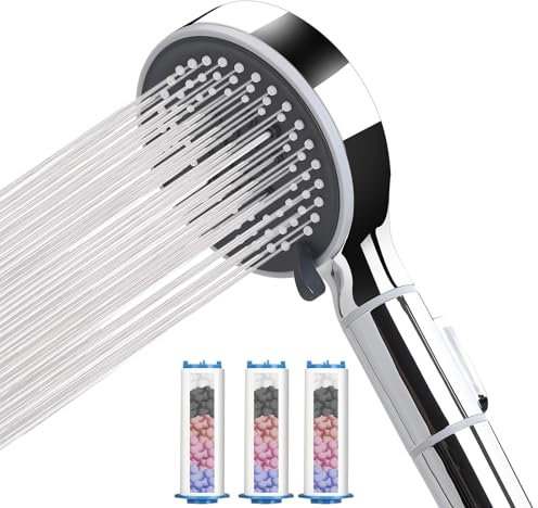 Soffione Doccia con Filtro Anticalcare,Doccino per Doccia con 6Funzioni Getto,Doccetta con Interruttore ON/OFF e filtro doccia,Rimuove I'acqua Dura,⌀110mm,Cromo