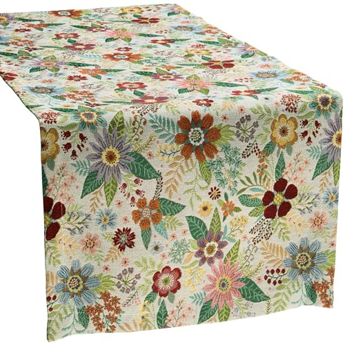Erwin Müller Tischläufer Blumen Jacquard Natur-bunt Größe 40x100 cm
