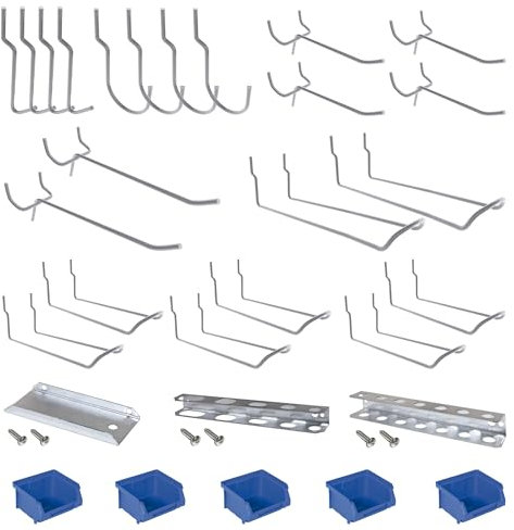Simon Rack Assortimento di ganci per bordo perforato, porta attrezzi, 30 pezzi, zincati