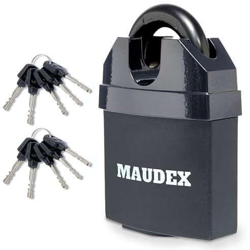 Maudex® MDL60 Heavy Duty Padlock with 10 Keys - [Anti Drill, Anti Pick Cylinder] - [Closed Shackle] - Outdoor Padlock for Shed, Gate, Garage, Container