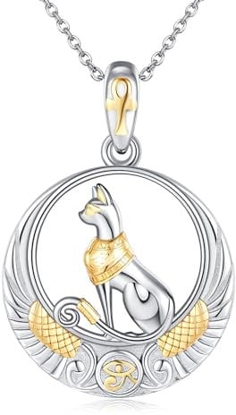 DAYLINLOVE Bastet Halskette 925 Sterling Silber Ägyptische Katze Halsketten Ankh Auge des Horus Anhänger Altes Ägypten Mythologie Schmuck Geschenke für Frauen Göttin Mädchen Damen