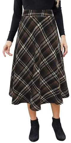 Alaster Queen Langer Damenrock, kariert, Midi, hohe elastische Taille, Wintertaschen, Röcke