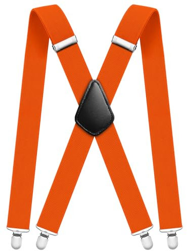 Aomig Hosenträger für Herren Hosenträger Herren Stark Breit 3,5 Cm mit Sehr Starken 4 Metall Clips Länge Einstellbar Elastisch Einheitsgröße Hosenträger Männer Damen Breit Lang X Style (Dunkelorange)