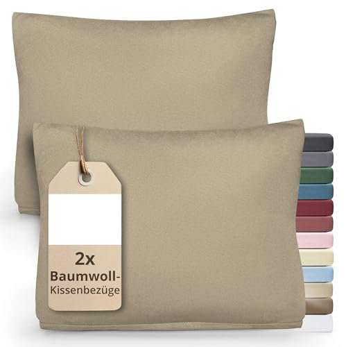 Greenline Kissenbezug Premium Jersey aus 100% Baumwolle Creme Champagner Doppelpack (2X) 40 x 60 cm Kissenhülle Kissenbezüge