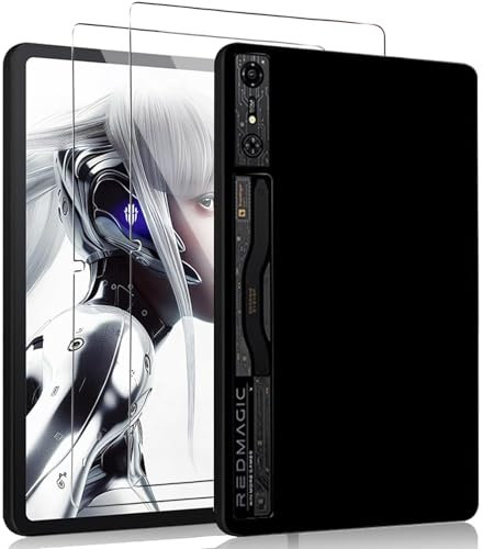 KUSINHOKA Custodia per RedMagic Nova Gaming Tablet 10.9 Pollici + [2 Pezzi] Pellicola Vetro Temperato, [Antiurto] Morbido Silicone Cover，[Anti-Graffio] TPU Leggero Case Protettiva Cover， Nero