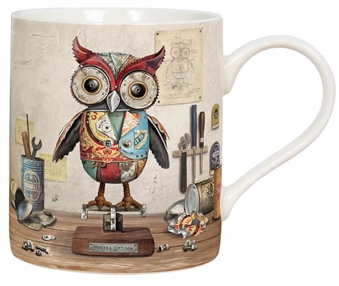 Lesser & PAVEY Bug Art Scrap Owl Mug for Home & Kitchen | Stylish Ceramic Mugs for Tea & Coffee | Lovely Cup Set for Mens Gifts & Birthday Gifts for Women