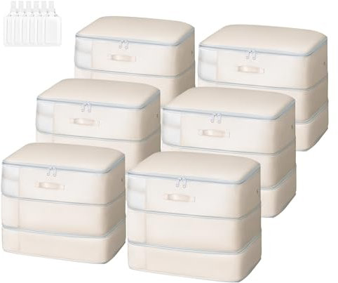 DIMJ 660L Beige Storage Bags - Compression Wardrobe Organiser with Zipper, Foldable Large Wardrobe & Closet Container - Breathable Bedding Storage for Duvet, Blankets, Towels, Moving Use, 6-Pack