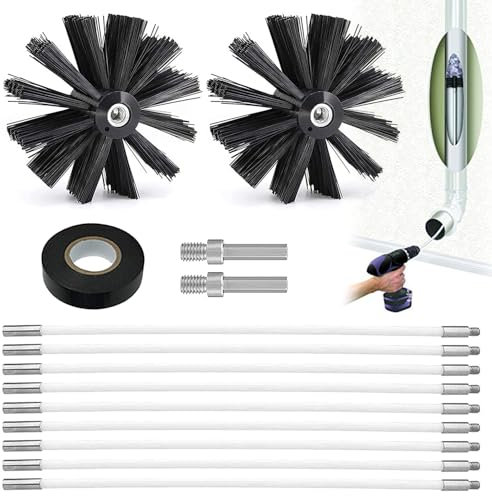 14 Pièces Kit Ramonage Poele Pellet, Kit de Ramonage Flexible avec 2 Brosse Tuyau de Poêle 150mm, 9 Tiges Flexibles 410mm, Kit Ramonage Cheminée pour Cheminée, Tuyaux, Séchoir
