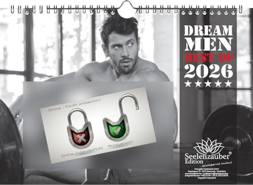 Sexy Dream Men Kalender für 2026 DIN A4 Erotik Männer Mann - Inhalt: 1x Kalender 1x Weihnachtsanhänger 1x Grußanhänger (gesamt 3 Teile)