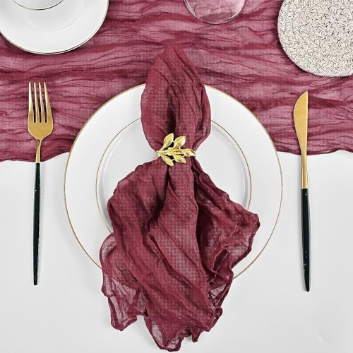 YKAFADE 24 Stück Gaze Käsetuch Servietten Mullservietten Dekorative Stoffservietten 50 x 50 cm Musselin Rustikale Geschirrtuch für Hochzeit Party Weihnachten Tischdekoration Cafe Restaurant-weinrot