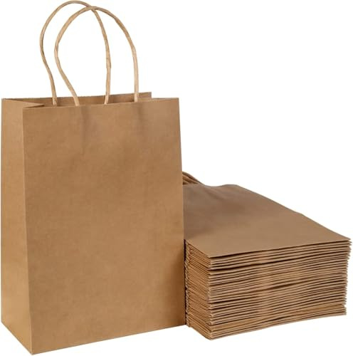 BESCOST Papiertüten, 20 Stück Geschenktüten, Kraftpapiertüten mit Henkel, 21 x 27 x 11cm, für Einkaufen, Hochzeiten, Verpackungen, Partys, Geburtstag, Weihnachten, 130 g/m², Braun
