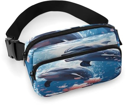 Delphins in Love Bauchtasche mit verstellbarem Riemen, modische Hüfttasche für Outdoor-Sport, Wandern, weiß, 20 x 13 cm, voll bedruckte Hüfttasche