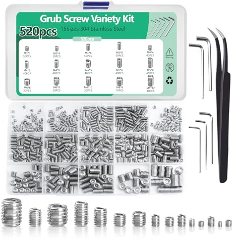 Nivithi 520 Vis sans Tête Inox M3-M8 Six Pans Creux Bout Plat | M3-M8 Vis Inox 304,pour Meubles,Insérez Cette Vis Poignee Porte pour lier,Montage Caché avec Outils,pour Mécanique et Meubles