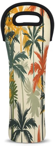 Cmizedevise Beach Palm Trees Wine Carrier Tote Bag Neoprene Bottles Protector Bags for Drinks/Water/Beer Bottles Reusable Wine Bag for Travel Picnic Party Restaurant